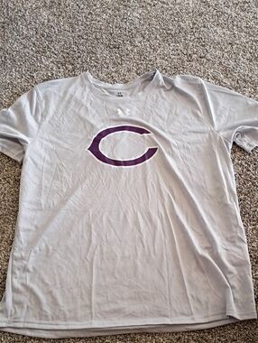 Under Armour White Short-Sleeve Performance Tee with Purple 'C' Logo